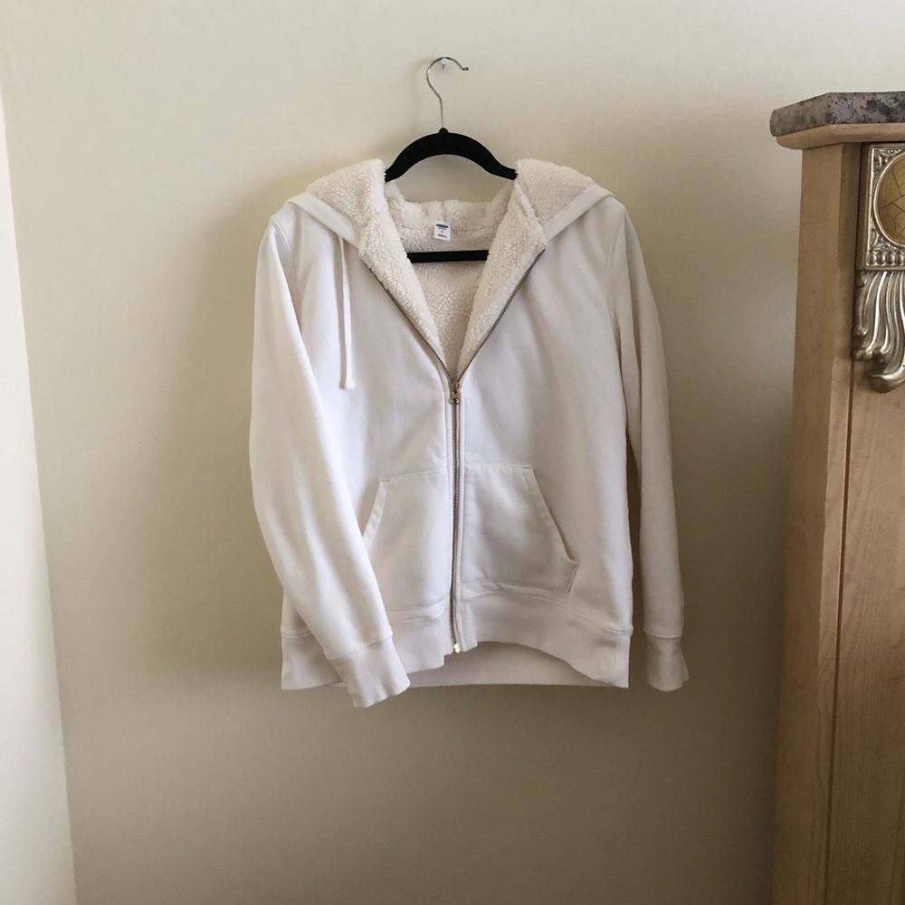Old Navy White Sherpa-Lined Zip Up